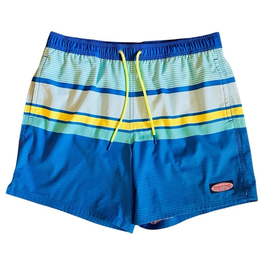 Vineyard Vines premium swim trunks pickets 6.5” inseam SZ L blue turquoise